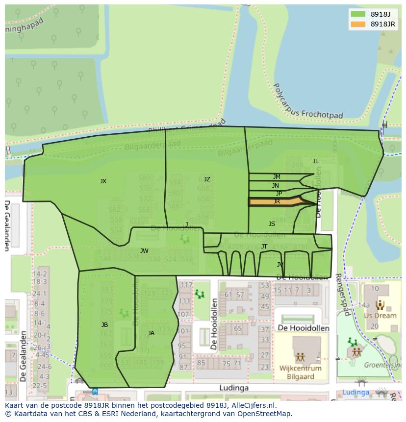 Afbeelding van het postcodegebied 8918 JR op de kaart.