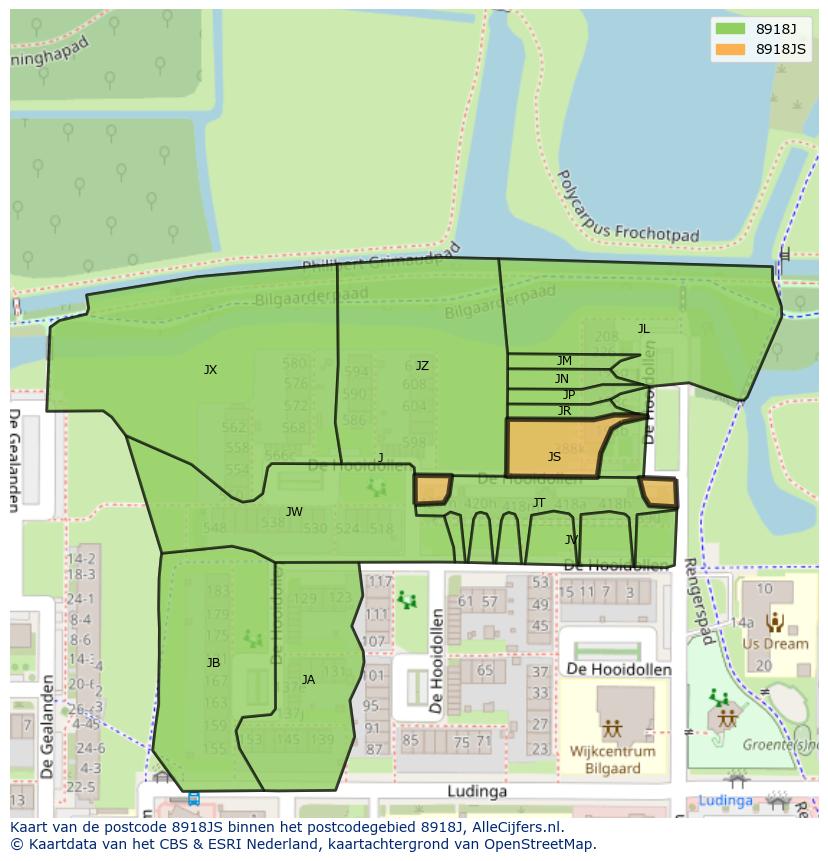 Afbeelding van het postcodegebied 8918 JS op de kaart.