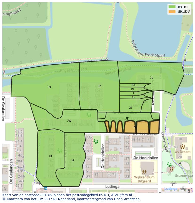 Afbeelding van het postcodegebied 8918 JV op de kaart.