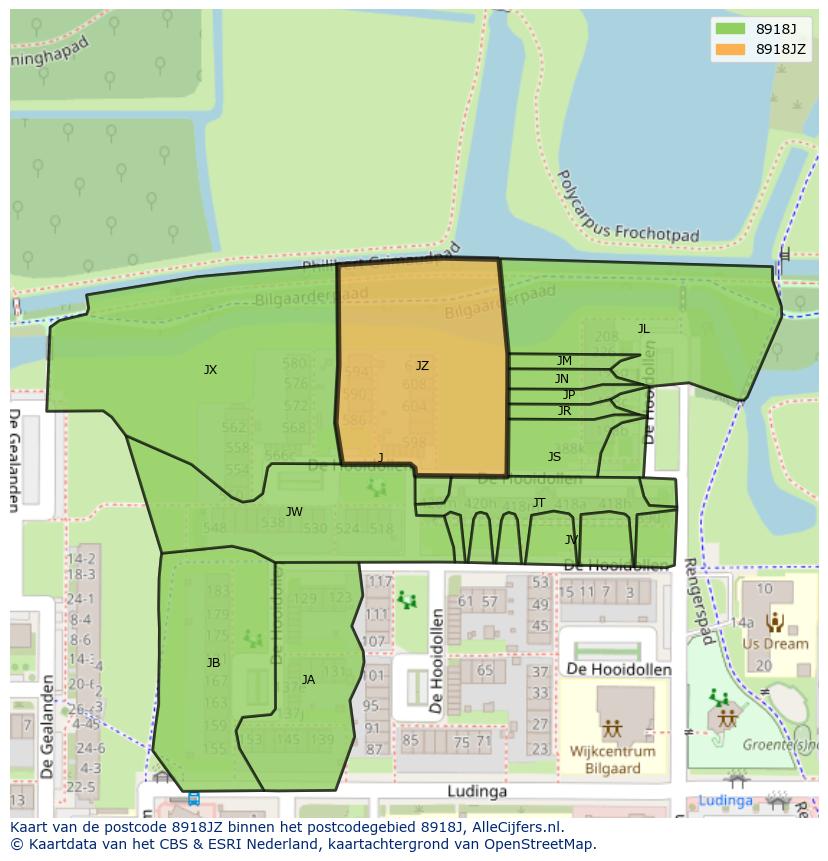 Afbeelding van het postcodegebied 8918 JZ op de kaart.