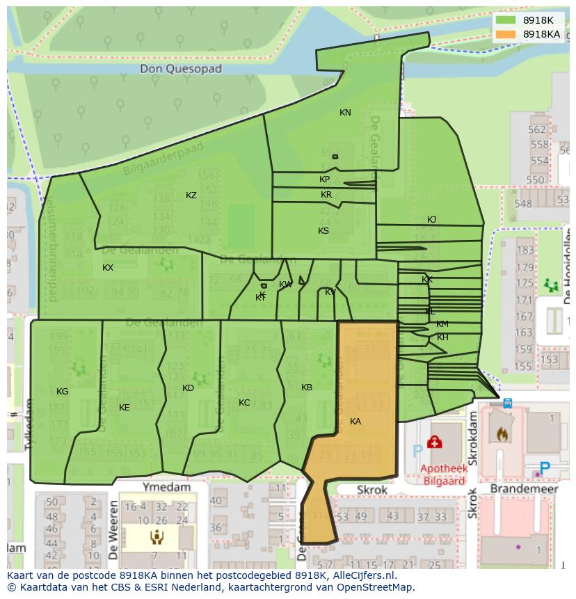 Afbeelding van het postcodegebied 8918 KA op de kaart.