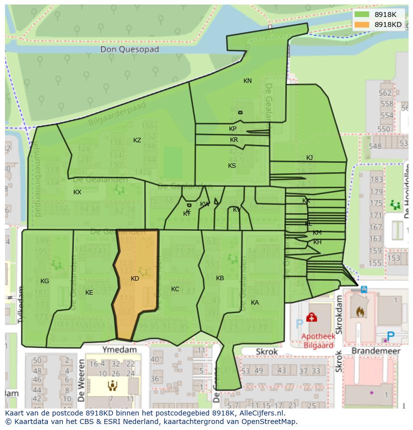 Afbeelding van het postcodegebied 8918 KD op de kaart.