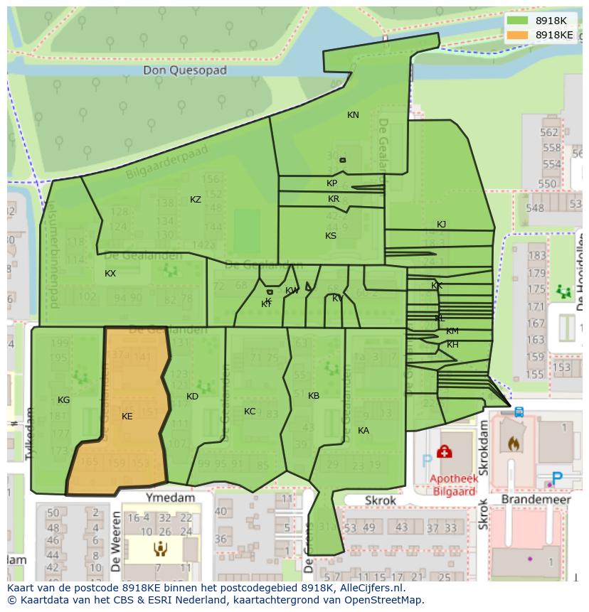 Afbeelding van het postcodegebied 8918 KE op de kaart.