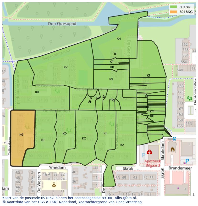 Afbeelding van het postcodegebied 8918 KG op de kaart.