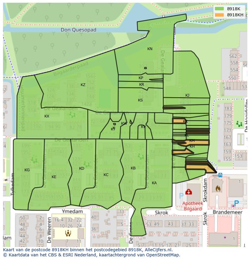Afbeelding van het postcodegebied 8918 KH op de kaart.
