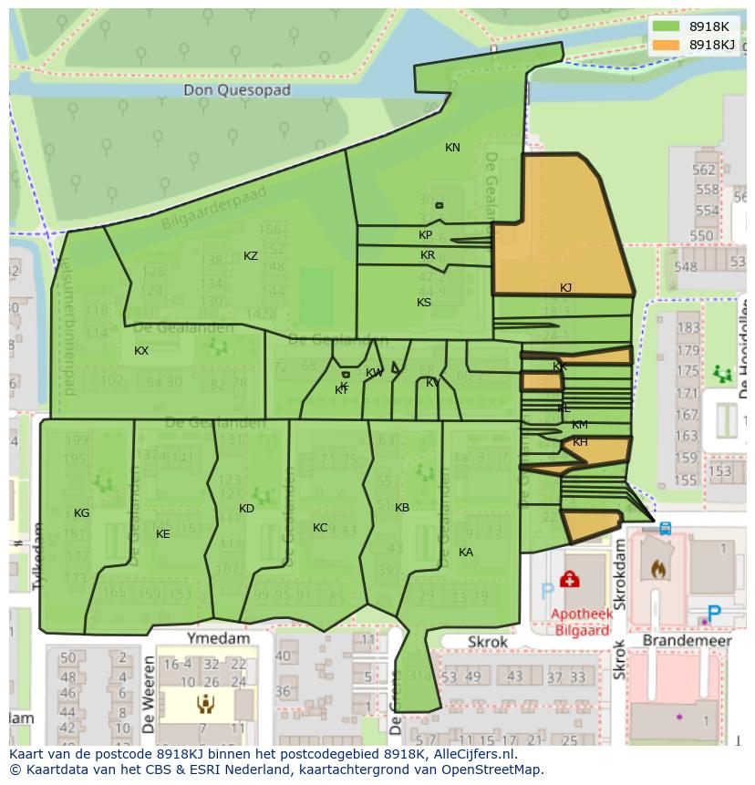 Afbeelding van het postcodegebied 8918 KJ op de kaart.