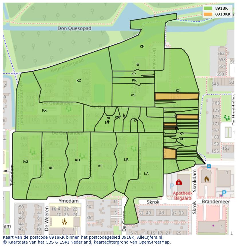 Afbeelding van het postcodegebied 8918 KK op de kaart.
