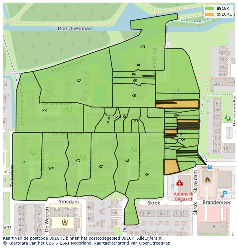 Afbeelding van het postcodegebied 8918 KL op de kaart.