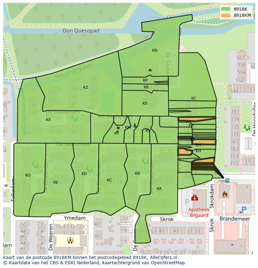 Afbeelding van het postcodegebied 8918 KM op de kaart.