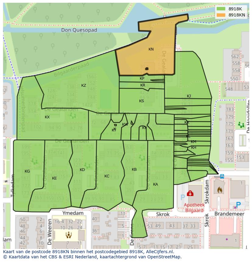 Afbeelding van het postcodegebied 8918 KN op de kaart.