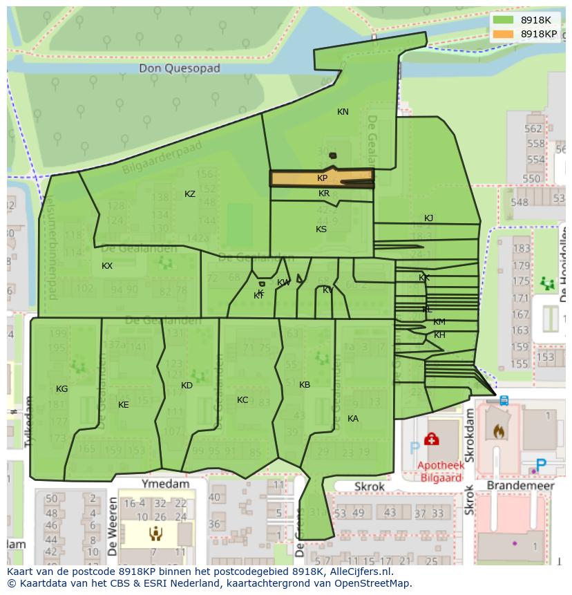 Afbeelding van het postcodegebied 8918 KP op de kaart.