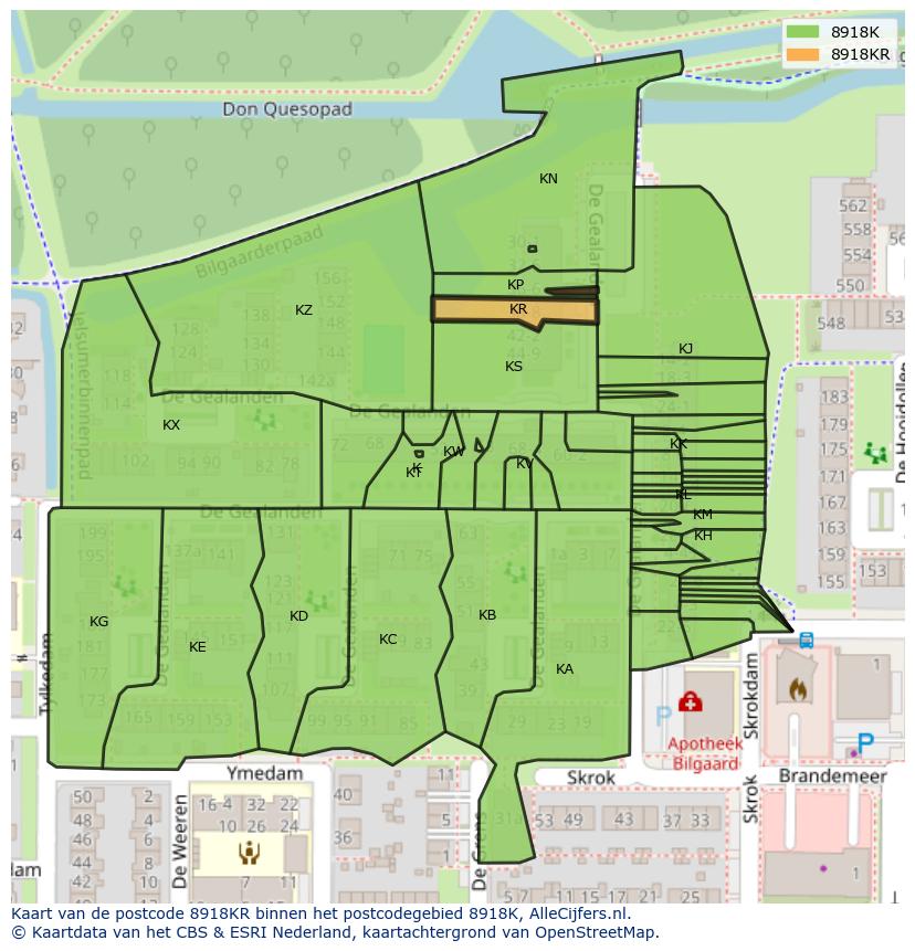 Afbeelding van het postcodegebied 8918 KR op de kaart.