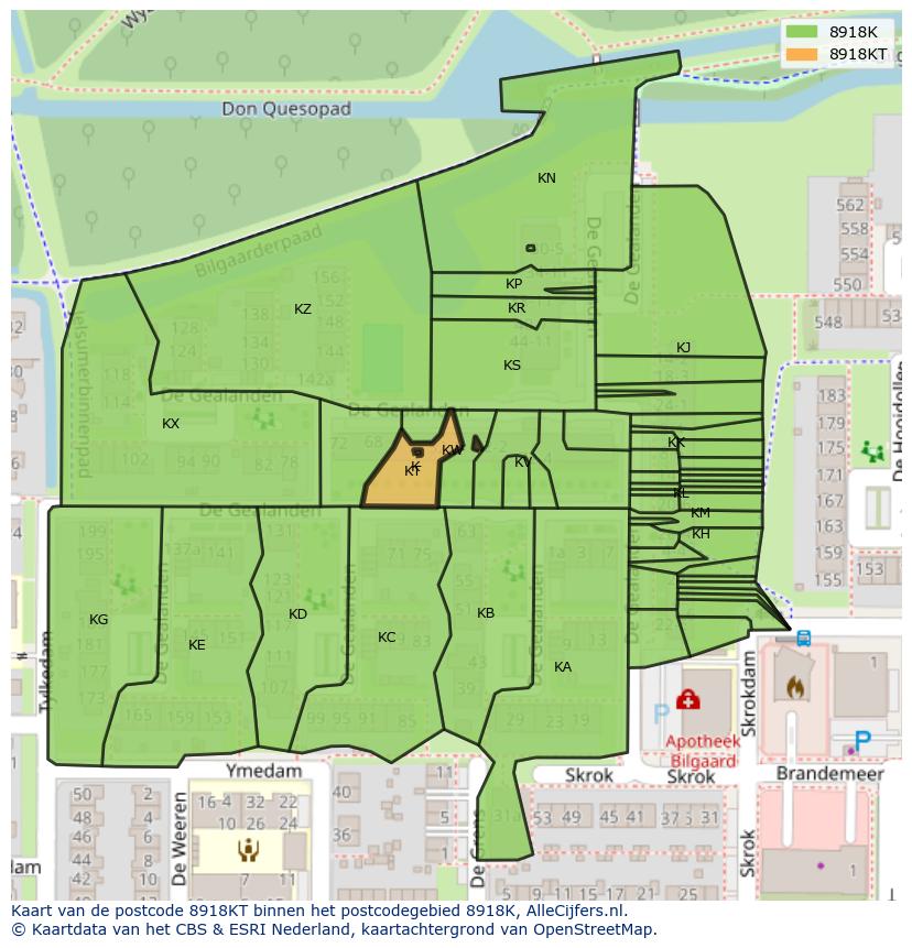Afbeelding van het postcodegebied 8918 KT op de kaart.