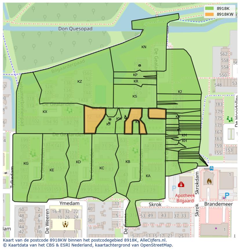 Afbeelding van het postcodegebied 8918 KW op de kaart.
