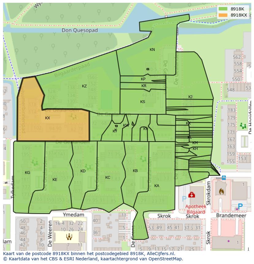 Afbeelding van het postcodegebied 8918 KX op de kaart.