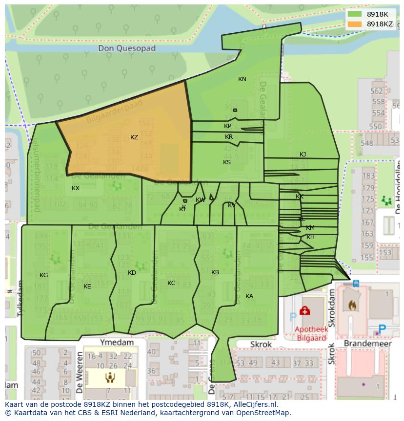 Afbeelding van het postcodegebied 8918 KZ op de kaart.