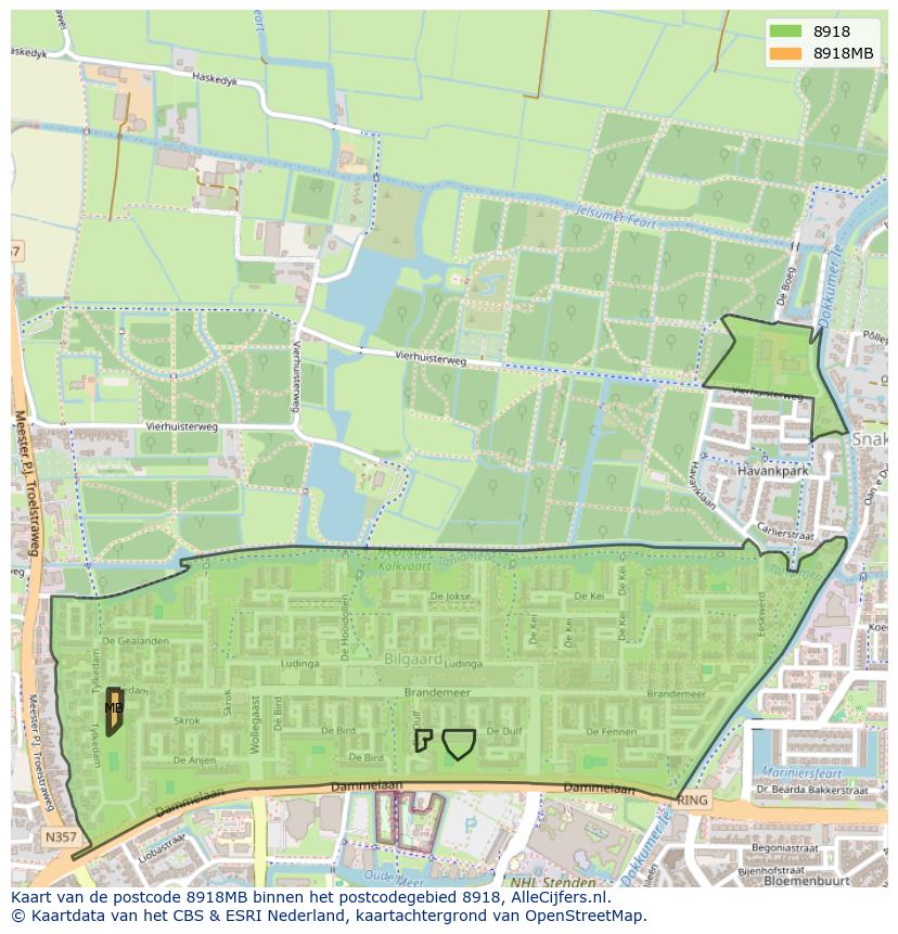 Afbeelding van het postcodegebied 8918 MB op de kaart.