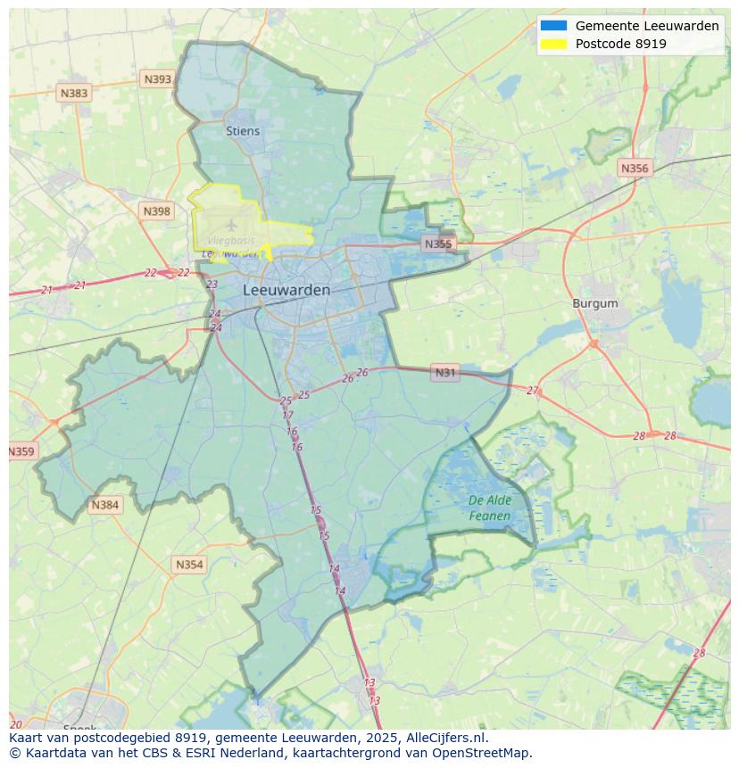 Afbeelding van het postcodegebied 8919 op de kaart.