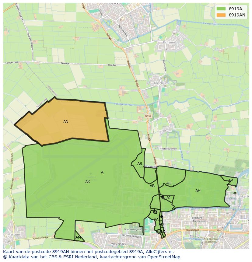 Afbeelding van het postcodegebied 8919 AN op de kaart.