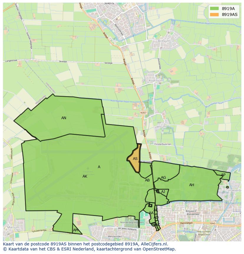 Afbeelding van het postcodegebied 8919 AS op de kaart.