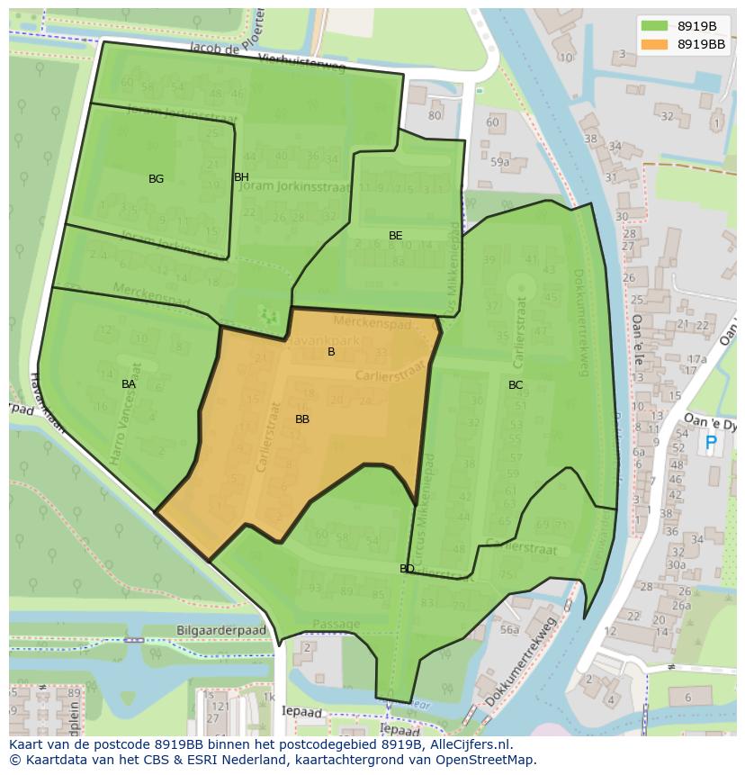 Afbeelding van het postcodegebied 8919 BB op de kaart.