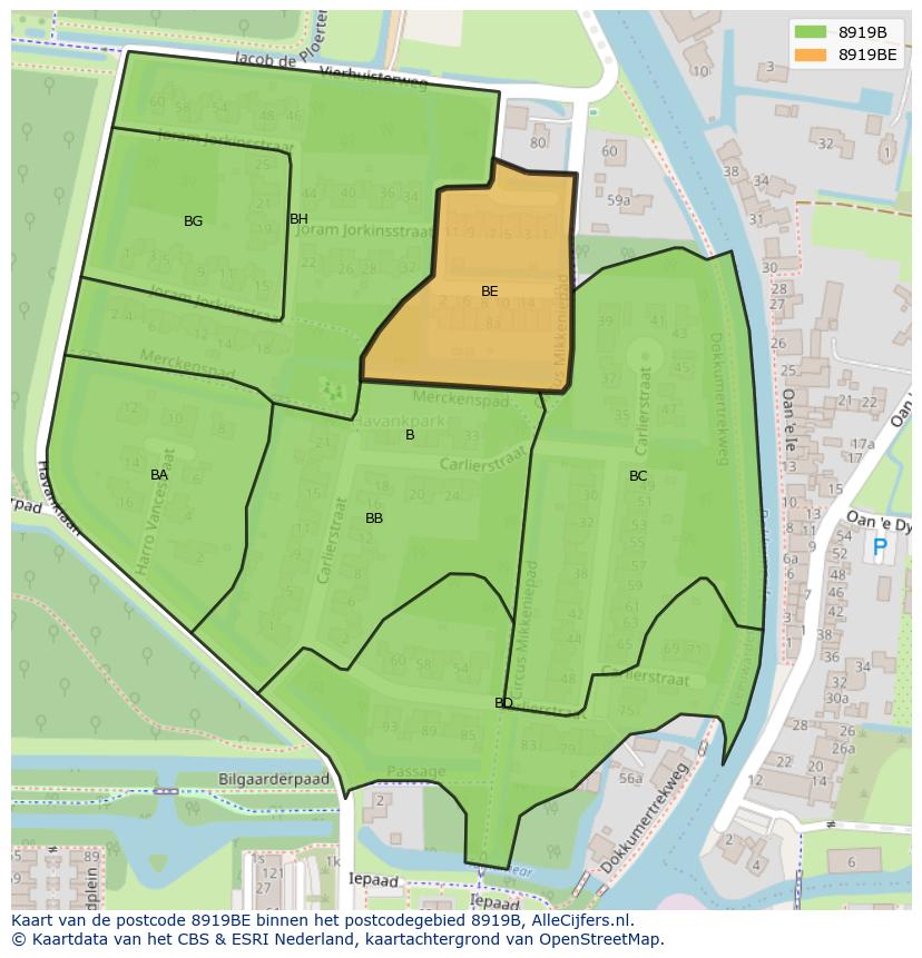 Afbeelding van het postcodegebied 8919 BE op de kaart.