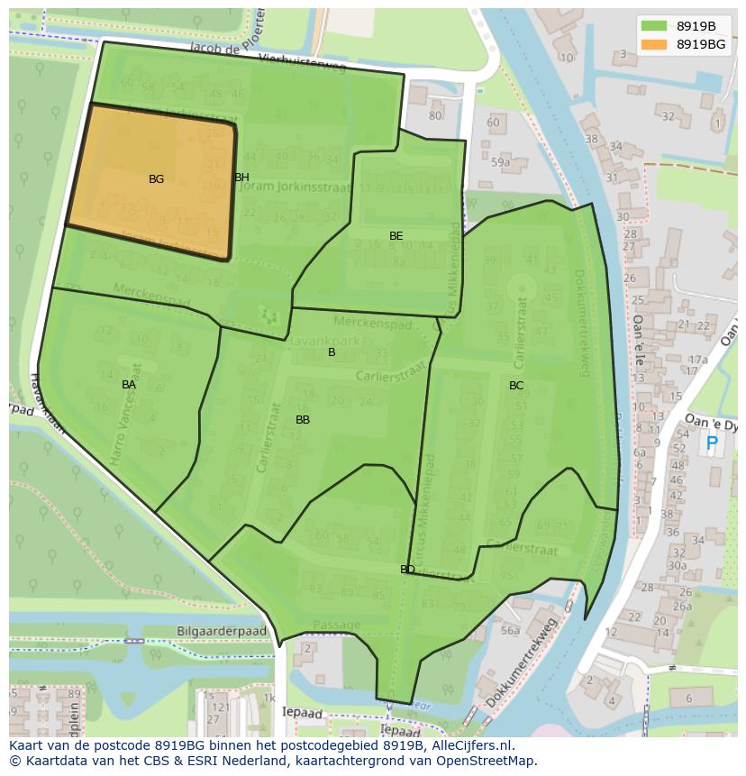 Afbeelding van het postcodegebied 8919 BG op de kaart.