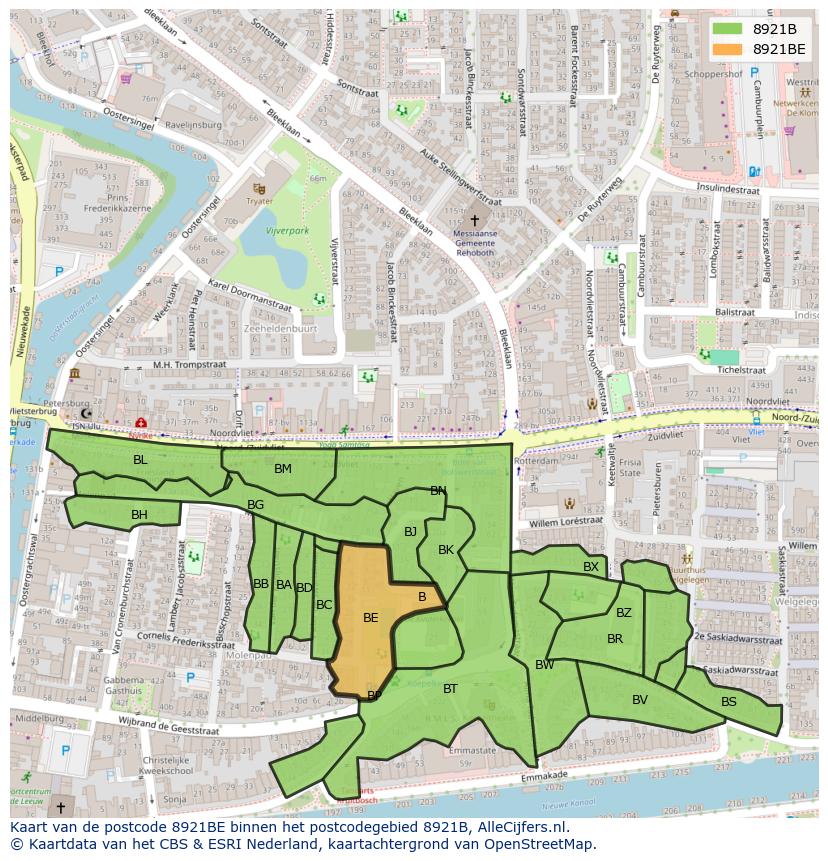 Afbeelding van het postcodegebied 8921 BE op de kaart.