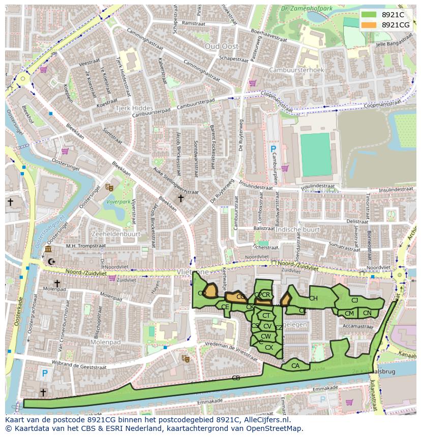 Afbeelding van het postcodegebied 8921 CG op de kaart.