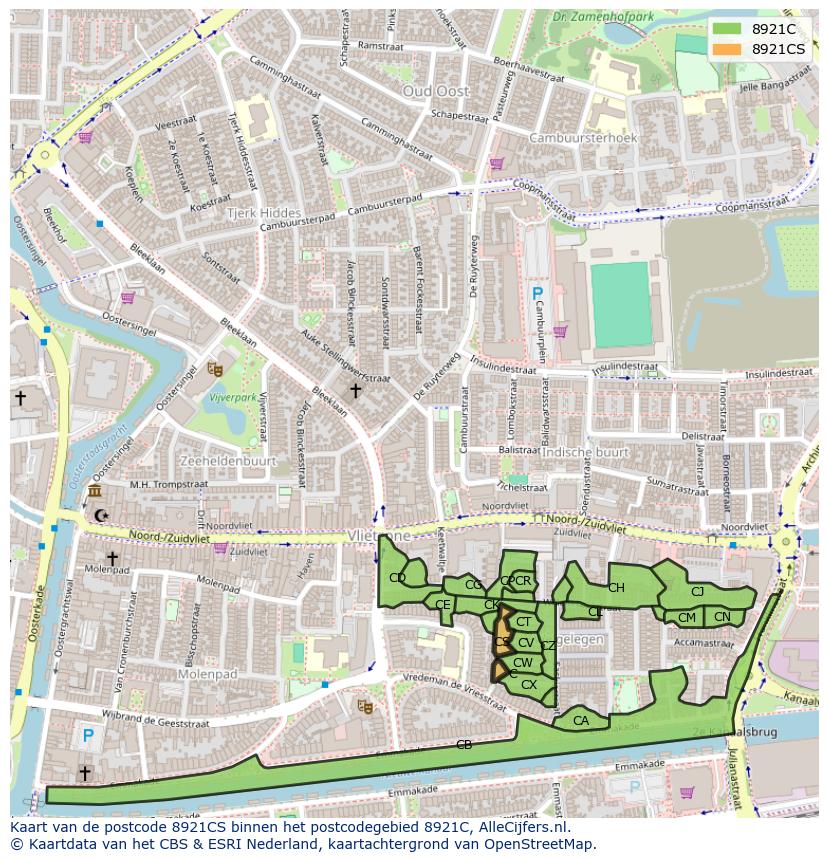 Afbeelding van het postcodegebied 8921 CS op de kaart.