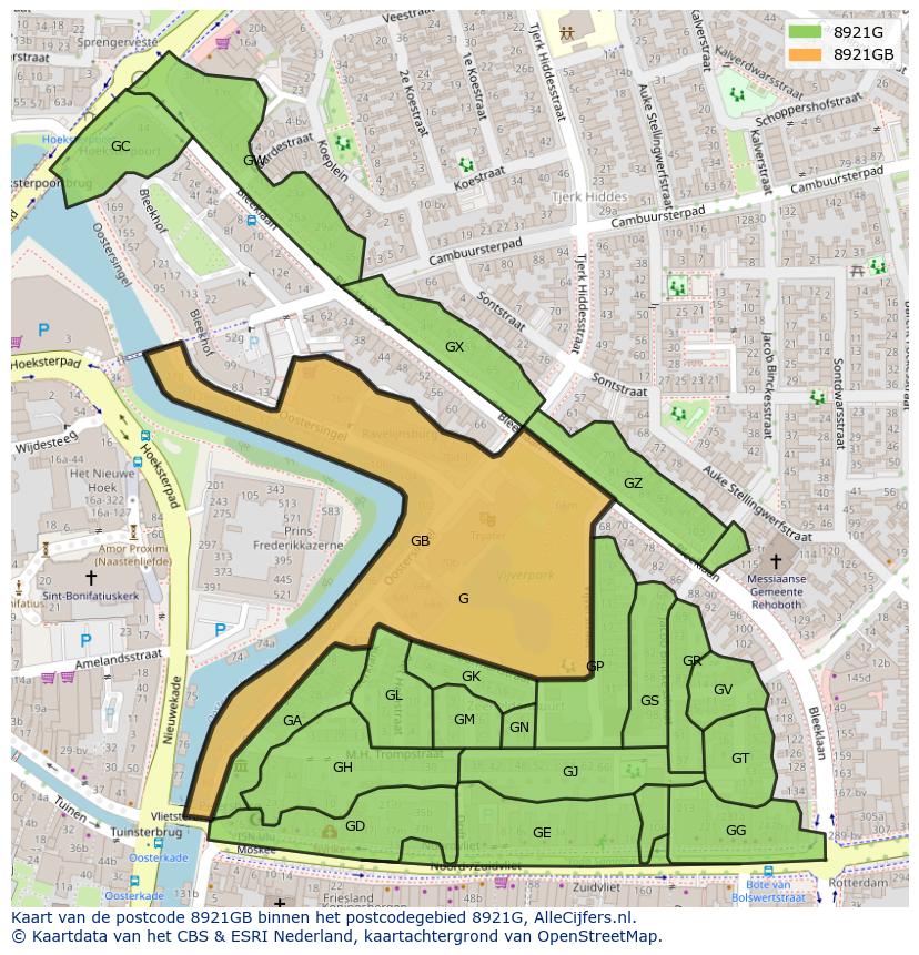 Afbeelding van het postcodegebied 8921 GB op de kaart.