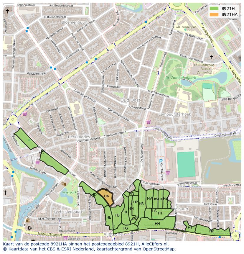 Afbeelding van het postcodegebied 8921 HA op de kaart.
