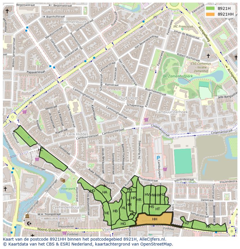 Afbeelding van het postcodegebied 8921 HH op de kaart.