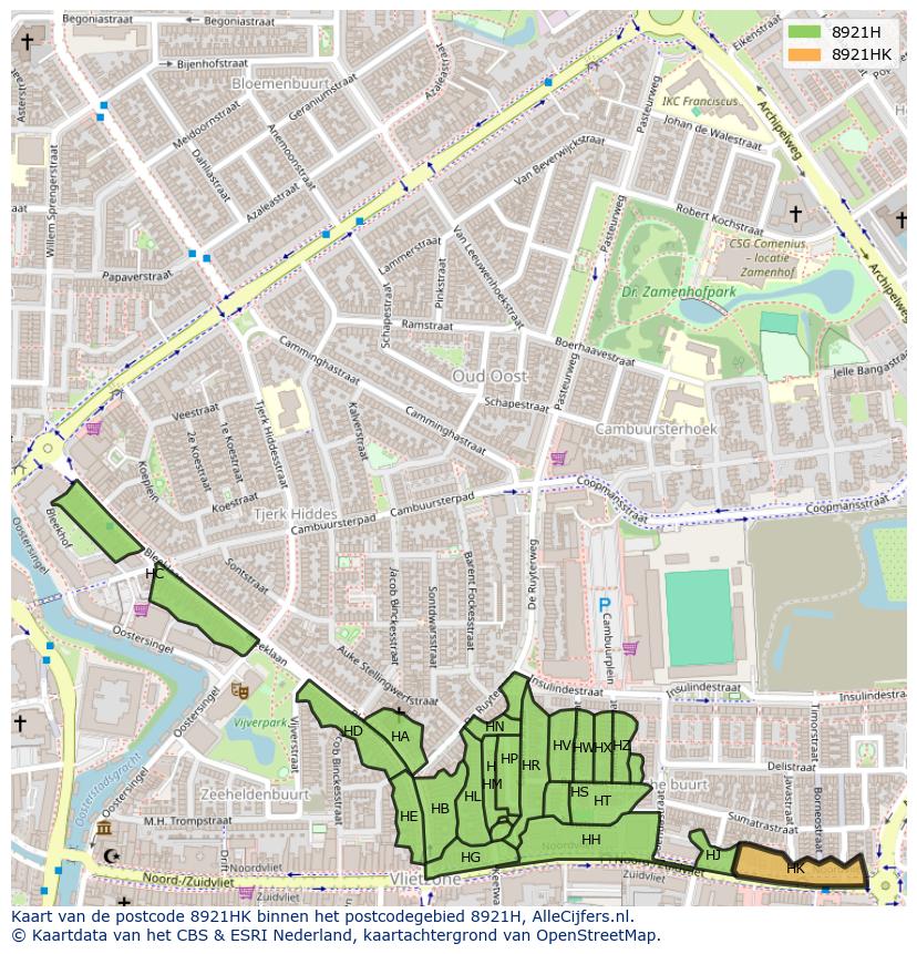 Afbeelding van het postcodegebied 8921 HK op de kaart.