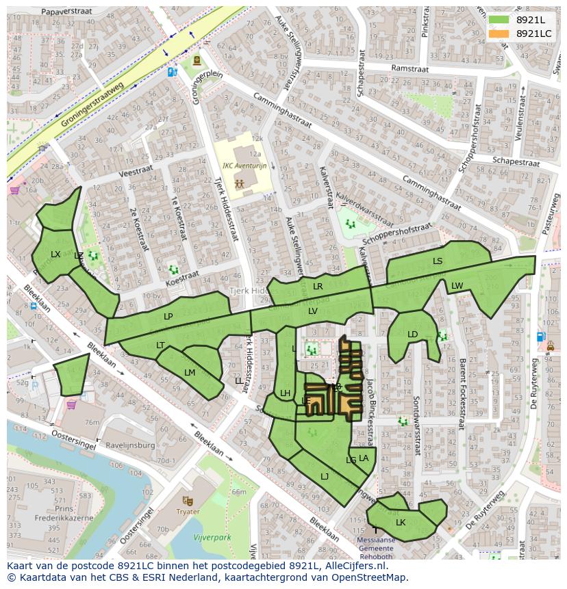 Afbeelding van het postcodegebied 8921 LC op de kaart.