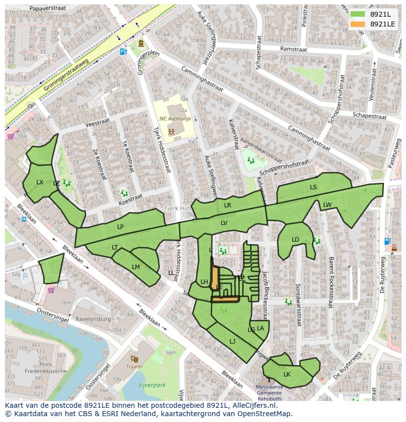 Afbeelding van het postcodegebied 8921 LE op de kaart.