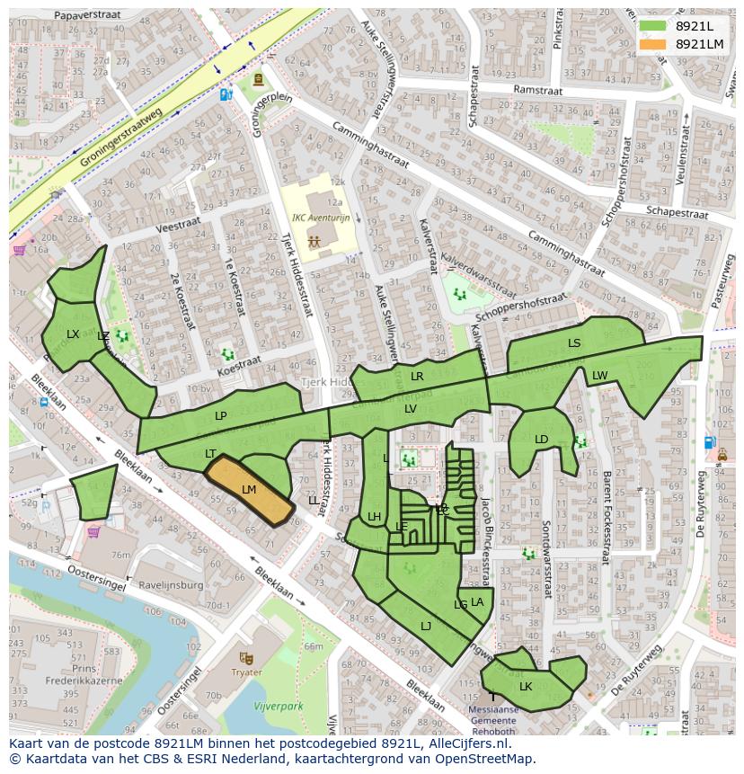 Afbeelding van het postcodegebied 8921 LM op de kaart.