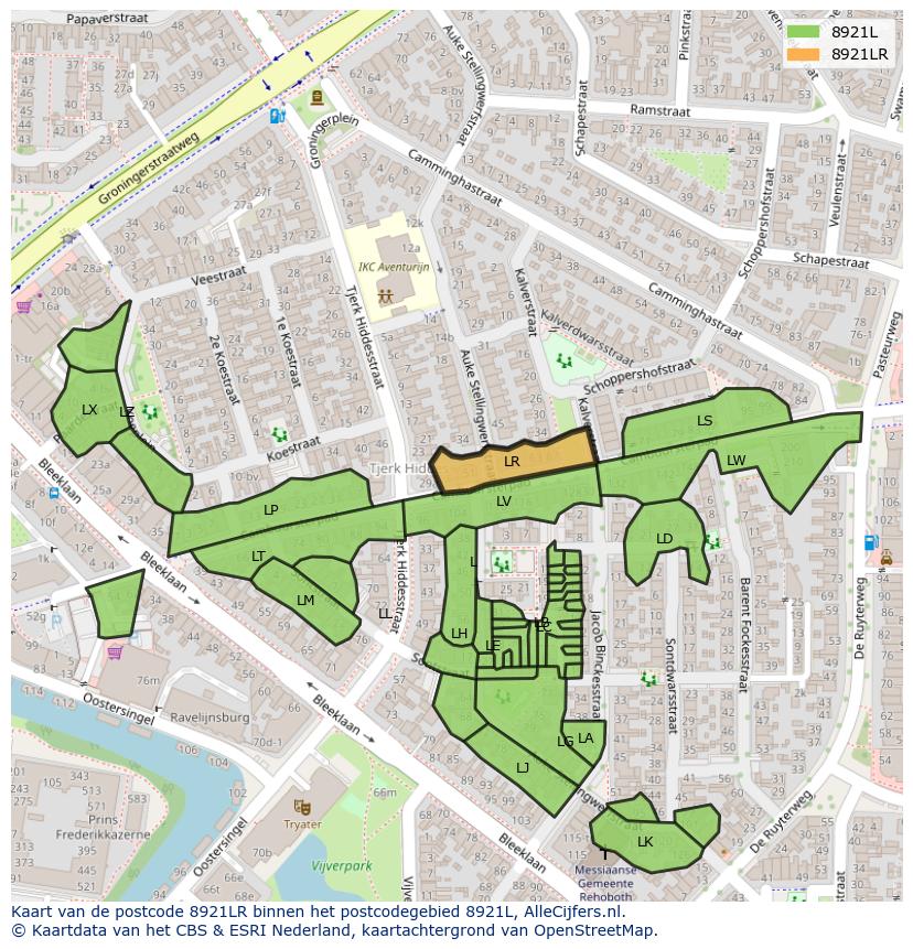 Afbeelding van het postcodegebied 8921 LR op de kaart.
