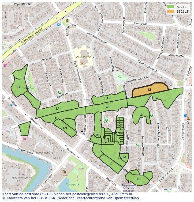 Afbeelding van het postcodegebied 8921 LS op de kaart.