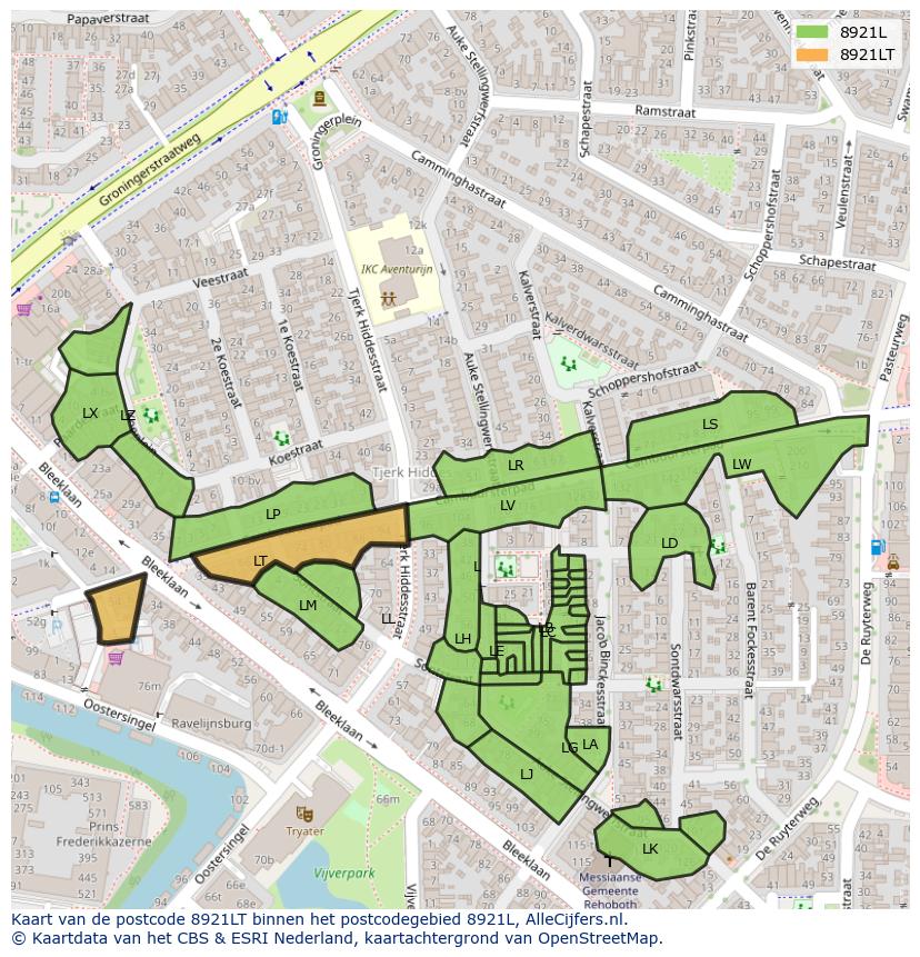Afbeelding van het postcodegebied 8921 LT op de kaart.