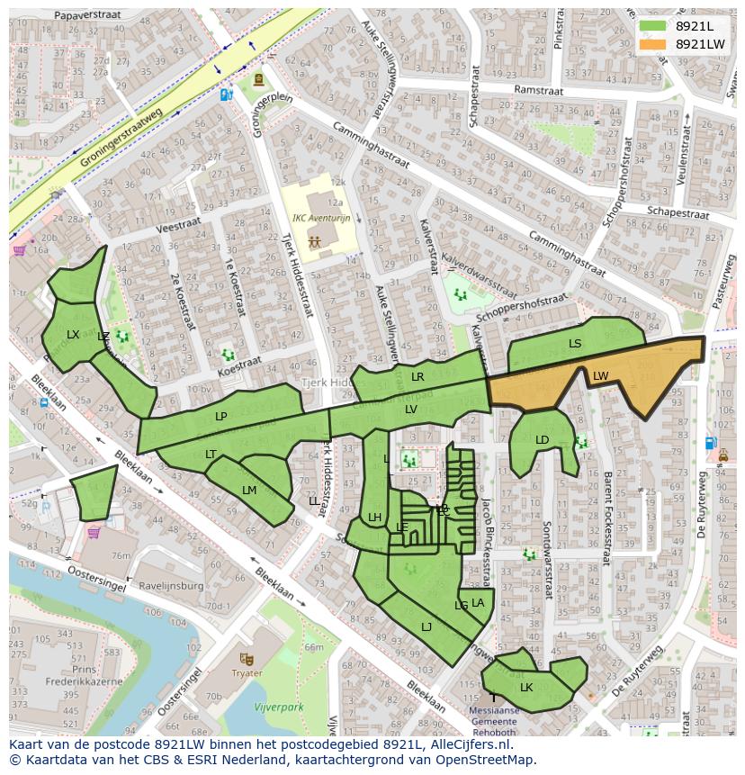 Afbeelding van het postcodegebied 8921 LW op de kaart.