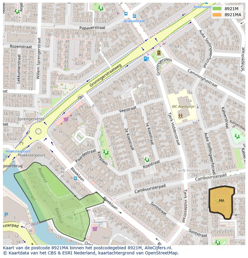 Afbeelding van het postcodegebied 8921 MA op de kaart.