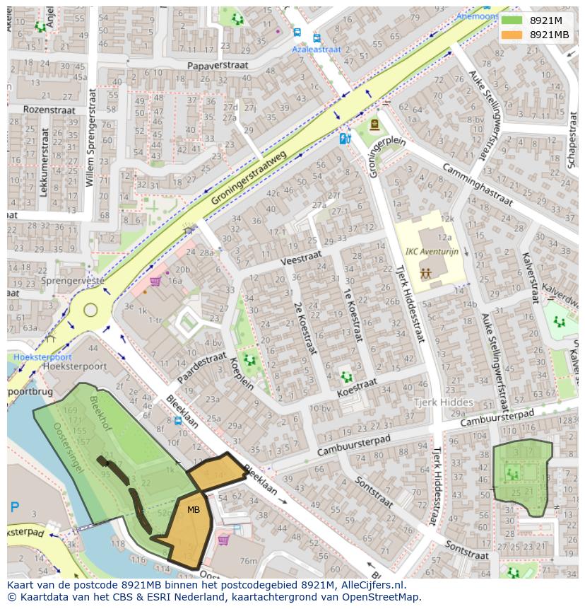 Afbeelding van het postcodegebied 8921 MB op de kaart.