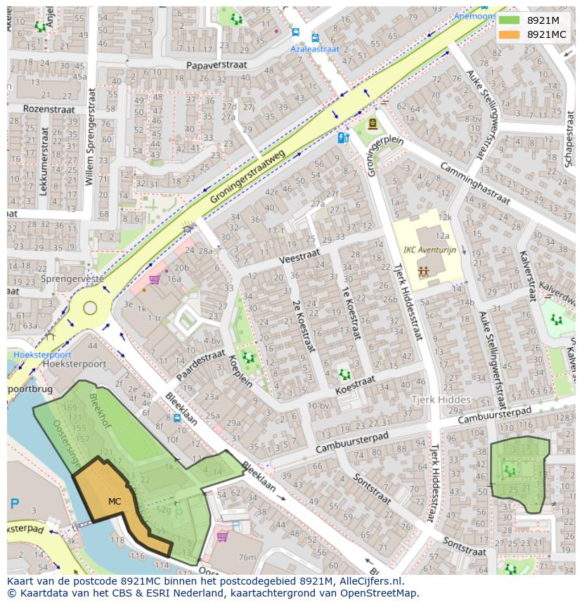 Afbeelding van het postcodegebied 8921 MC op de kaart.
