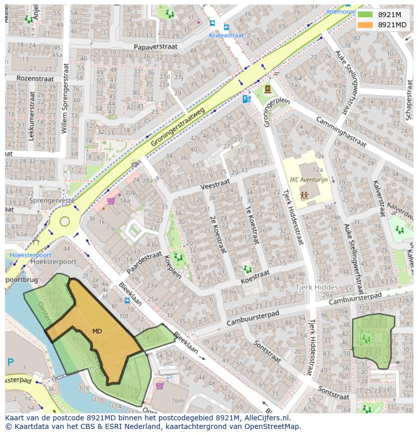 Afbeelding van het postcodegebied 8921 MD op de kaart.