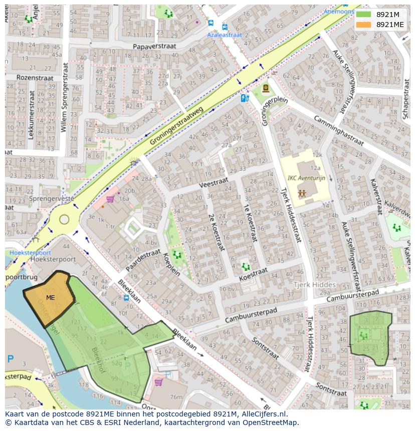 Afbeelding van het postcodegebied 8921 ME op de kaart.
