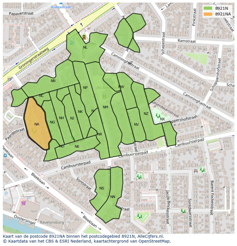 Afbeelding van het postcodegebied 8921 NA op de kaart.