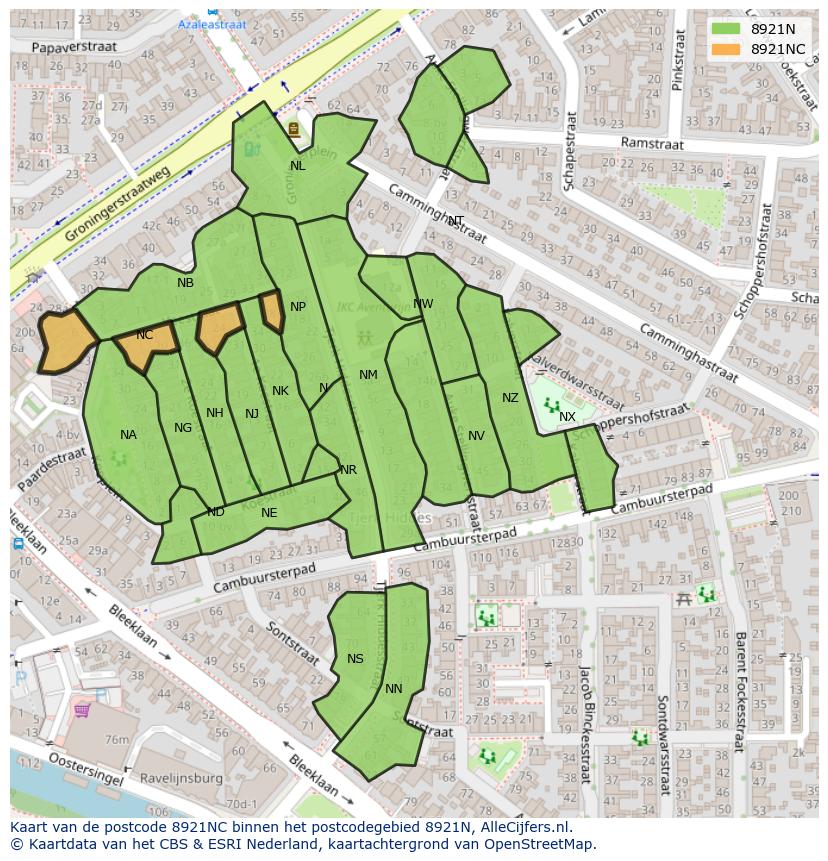 Afbeelding van het postcodegebied 8921 NC op de kaart.