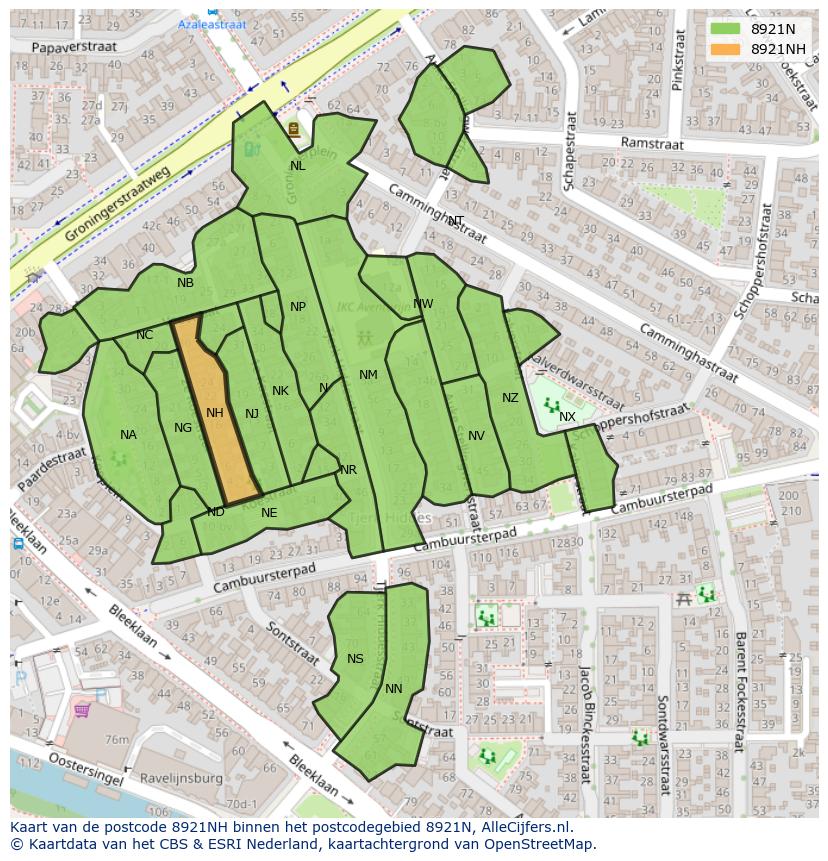 Afbeelding van het postcodegebied 8921 NH op de kaart.