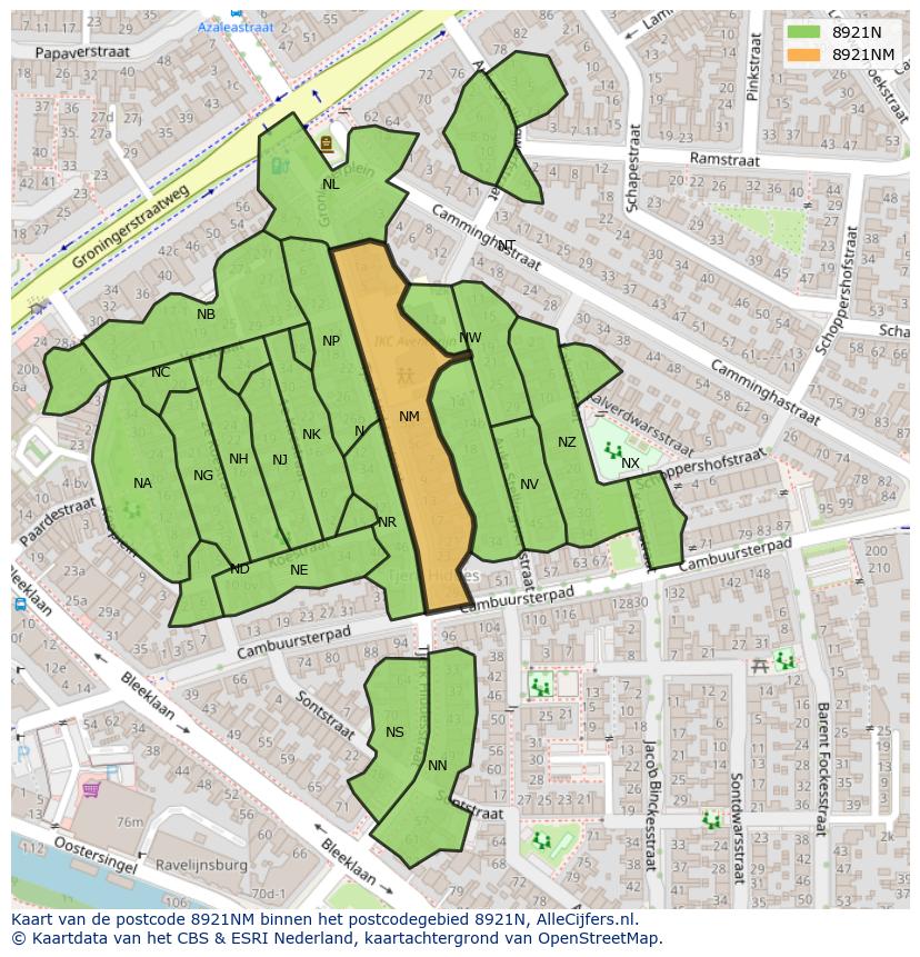 Afbeelding van het postcodegebied 8921 NM op de kaart.